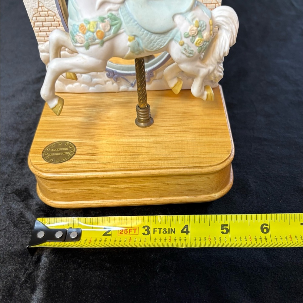 Ceramic Carousel Horse Music Box Mirror Wood Base Vintage 1991 - Picture 9 of 9